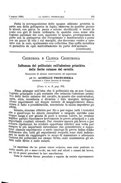 La clinica veterinaria rivista di medicina e chirurgia pratica degli animali domestici