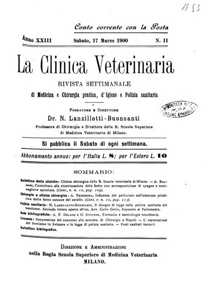 La clinica veterinaria rivista di medicina e chirurgia pratica degli animali domestici