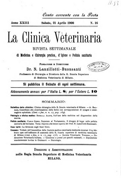 La clinica veterinaria rivista di medicina e chirurgia pratica degli animali domestici