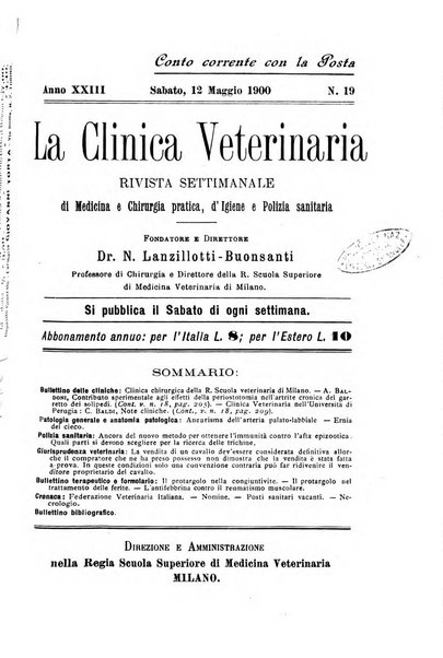 La clinica veterinaria rivista di medicina e chirurgia pratica degli animali domestici