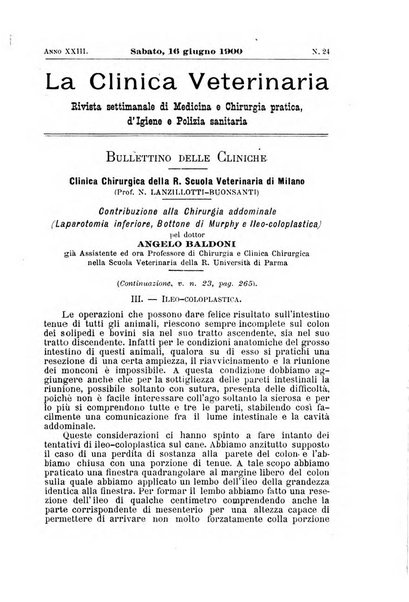 La clinica veterinaria rivista di medicina e chirurgia pratica degli animali domestici