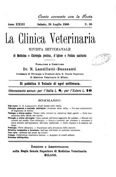 La clinica veterinaria rivista di medicina e chirurgia pratica degli animali domestici