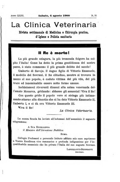 La clinica veterinaria rivista di medicina e chirurgia pratica degli animali domestici