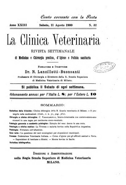 La clinica veterinaria rivista di medicina e chirurgia pratica degli animali domestici