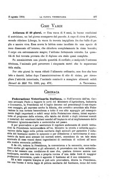 La clinica veterinaria rivista di medicina e chirurgia pratica degli animali domestici