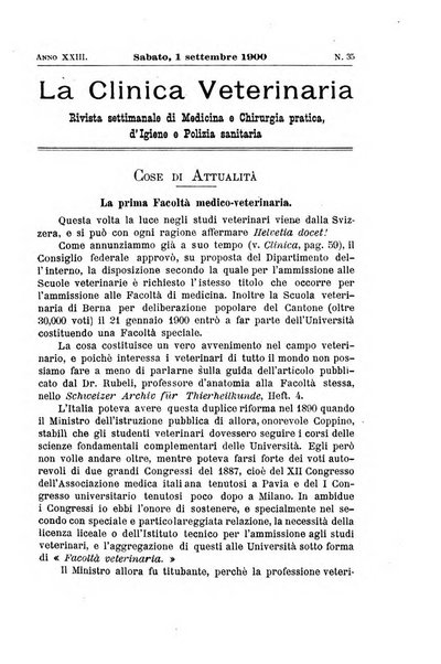 La clinica veterinaria rivista di medicina e chirurgia pratica degli animali domestici