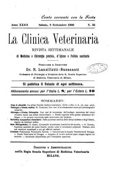 La clinica veterinaria rivista di medicina e chirurgia pratica degli animali domestici