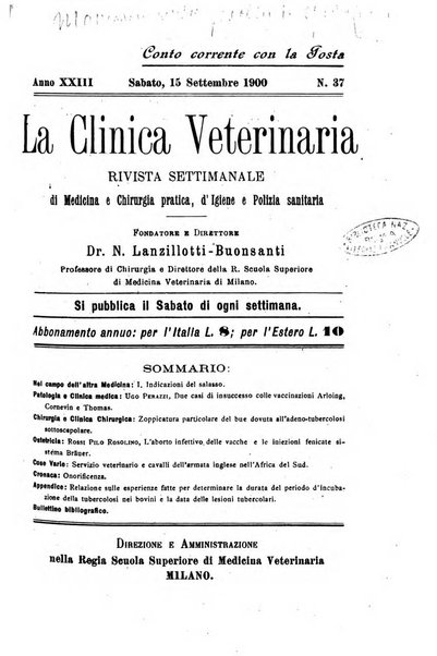 La clinica veterinaria rivista di medicina e chirurgia pratica degli animali domestici