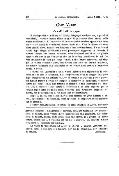 La clinica veterinaria rivista di medicina e chirurgia pratica degli animali domestici