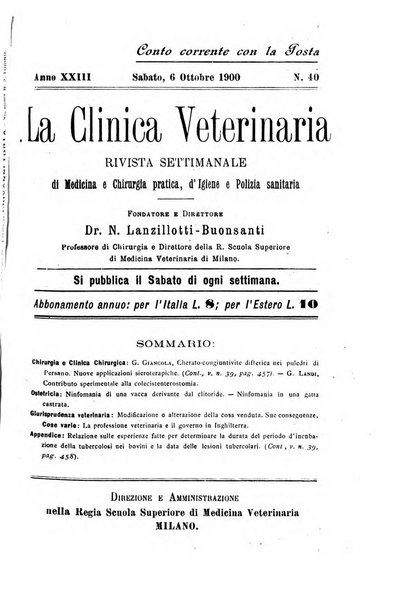 La clinica veterinaria rivista di medicina e chirurgia pratica degli animali domestici