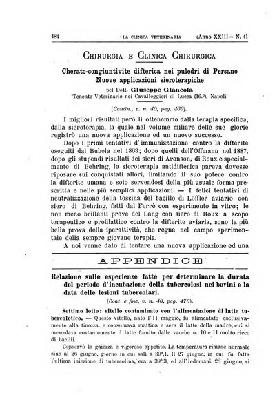 La clinica veterinaria rivista di medicina e chirurgia pratica degli animali domestici