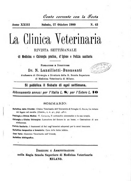 La clinica veterinaria rivista di medicina e chirurgia pratica degli animali domestici