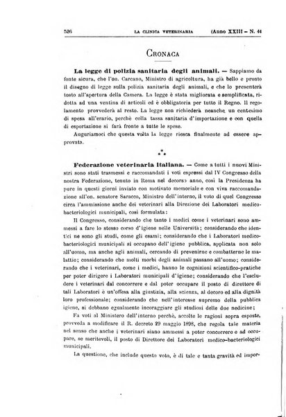 La clinica veterinaria rivista di medicina e chirurgia pratica degli animali domestici