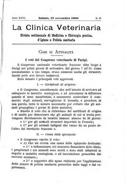 La clinica veterinaria rivista di medicina e chirurgia pratica degli animali domestici