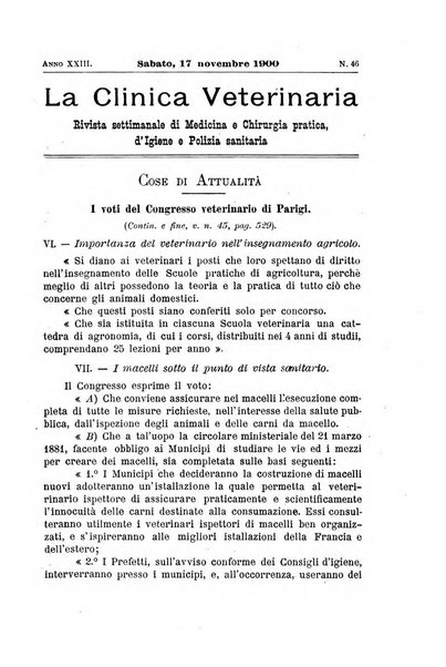 La clinica veterinaria rivista di medicina e chirurgia pratica degli animali domestici