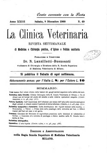 La clinica veterinaria rivista di medicina e chirurgia pratica degli animali domestici