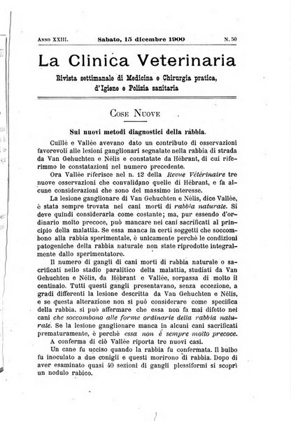 La clinica veterinaria rivista di medicina e chirurgia pratica degli animali domestici