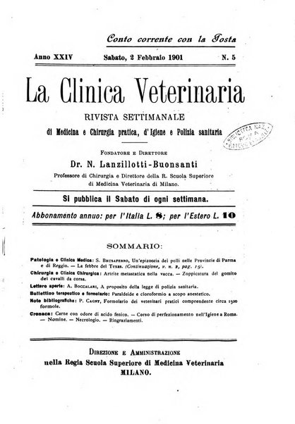 La clinica veterinaria rivista di medicina e chirurgia pratica degli animali domestici