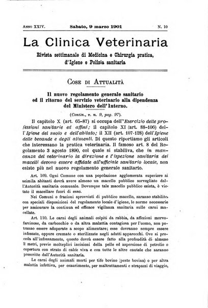 La clinica veterinaria rivista di medicina e chirurgia pratica degli animali domestici