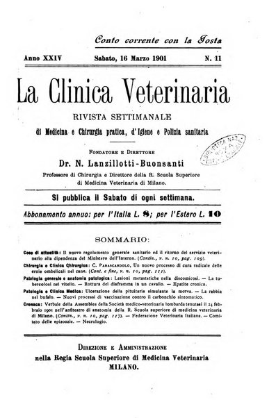 La clinica veterinaria rivista di medicina e chirurgia pratica degli animali domestici