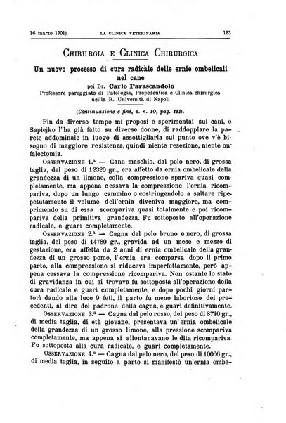 La clinica veterinaria rivista di medicina e chirurgia pratica degli animali domestici