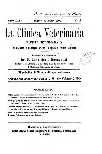 La clinica veterinaria rivista di medicina e chirurgia pratica degli animali domestici