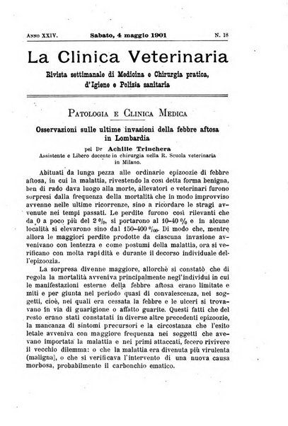 La clinica veterinaria rivista di medicina e chirurgia pratica degli animali domestici