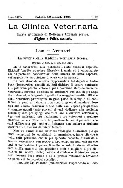 La clinica veterinaria rivista di medicina e chirurgia pratica degli animali domestici