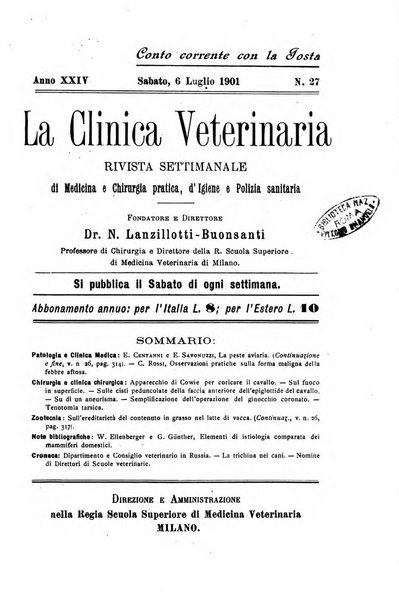 La clinica veterinaria rivista di medicina e chirurgia pratica degli animali domestici