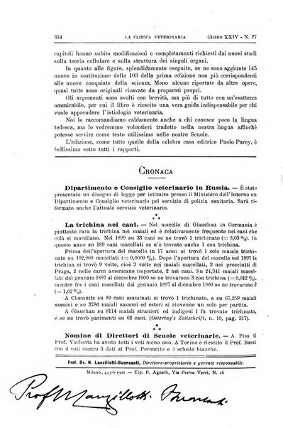 La clinica veterinaria rivista di medicina e chirurgia pratica degli animali domestici