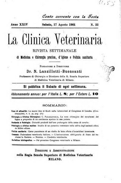 La clinica veterinaria rivista di medicina e chirurgia pratica degli animali domestici