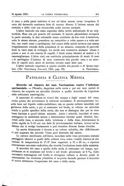 La clinica veterinaria rivista di medicina e chirurgia pratica degli animali domestici