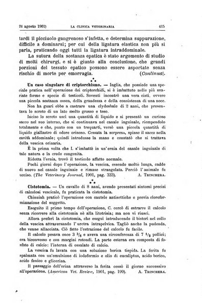 La clinica veterinaria rivista di medicina e chirurgia pratica degli animali domestici