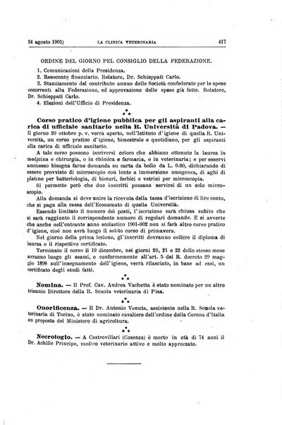 La clinica veterinaria rivista di medicina e chirurgia pratica degli animali domestici