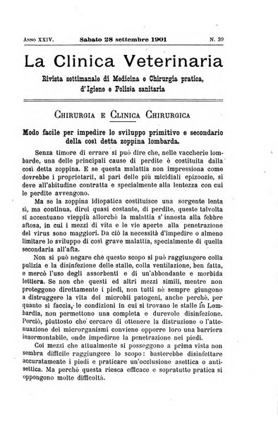 La clinica veterinaria rivista di medicina e chirurgia pratica degli animali domestici