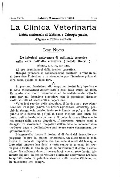 La clinica veterinaria rivista di medicina e chirurgia pratica degli animali domestici