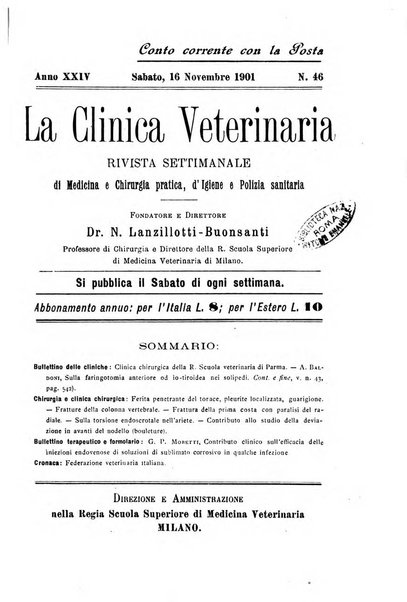 La clinica veterinaria rivista di medicina e chirurgia pratica degli animali domestici