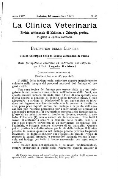 La clinica veterinaria rivista di medicina e chirurgia pratica degli animali domestici