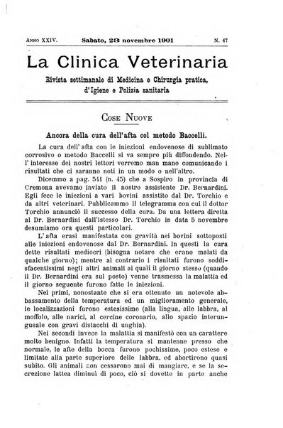 La clinica veterinaria rivista di medicina e chirurgia pratica degli animali domestici