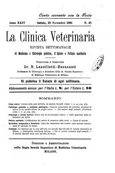 La clinica veterinaria rivista di medicina e chirurgia pratica degli animali domestici