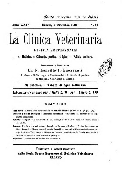 La clinica veterinaria rivista di medicina e chirurgia pratica degli animali domestici