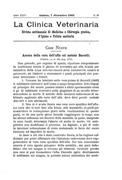 La clinica veterinaria rivista di medicina e chirurgia pratica degli animali domestici