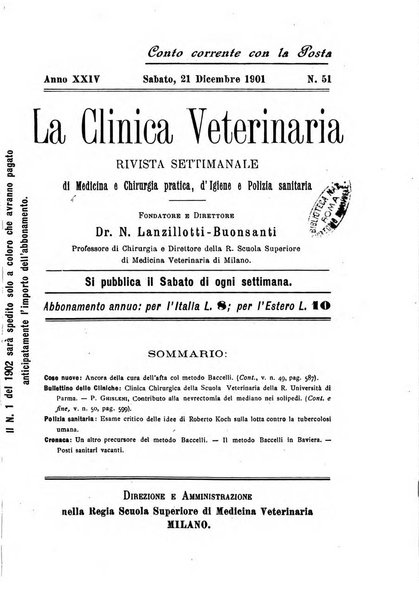 La clinica veterinaria rivista di medicina e chirurgia pratica degli animali domestici