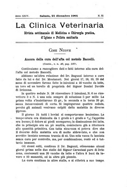 La clinica veterinaria rivista di medicina e chirurgia pratica degli animali domestici