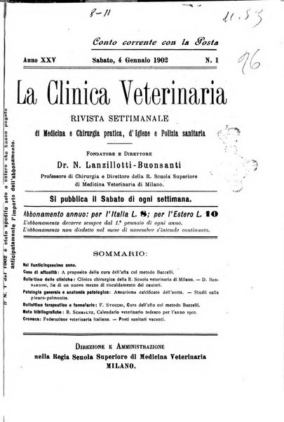 La clinica veterinaria rivista di medicina e chirurgia pratica degli animali domestici