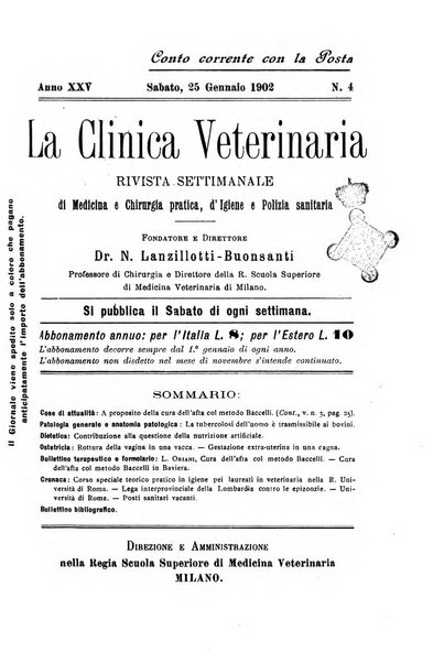 La clinica veterinaria rivista di medicina e chirurgia pratica degli animali domestici