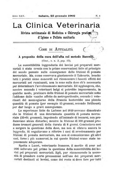 La clinica veterinaria rivista di medicina e chirurgia pratica degli animali domestici