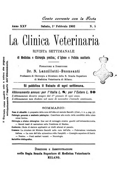 La clinica veterinaria rivista di medicina e chirurgia pratica degli animali domestici