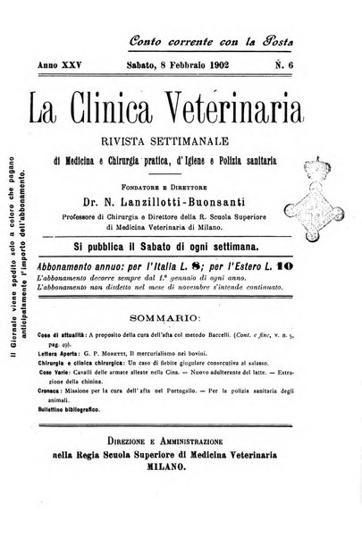 La clinica veterinaria rivista di medicina e chirurgia pratica degli animali domestici