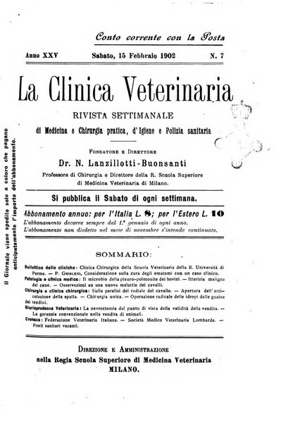 La clinica veterinaria rivista di medicina e chirurgia pratica degli animali domestici